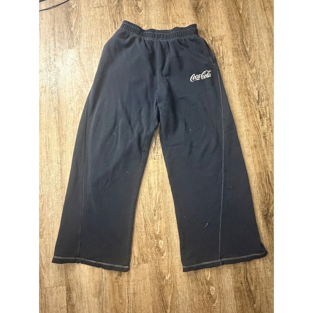 Coca-Cola Wide Leg Sweatpants Black Graphic Logo Lounge Pants Contrast Stitch